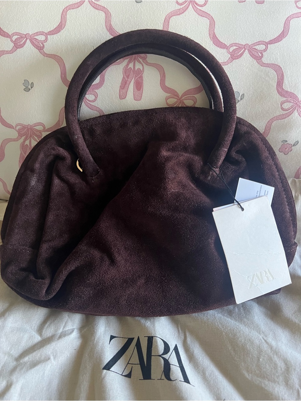 Zara top handle suede mini bag